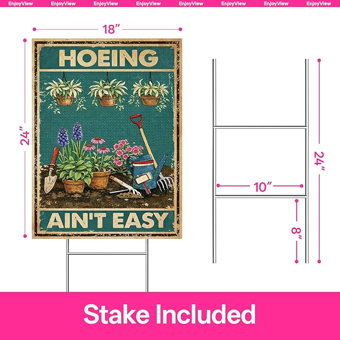 Funny Garden Sign with H Stake 18"x24" Big Vintage Sign for Outside Greenhouse Corrugated Plastic Yard Decor Gardening Gifts for Women