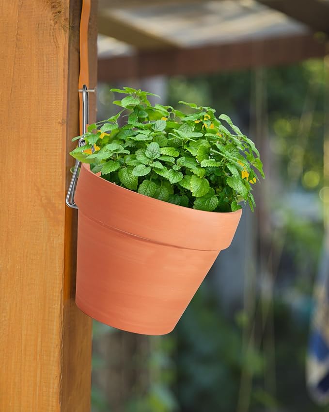 10 Packs Terracotta Pots Hanger Hooks,Sturdy Thick Stainless Steel Plant Hanger,Flower Pot Holders for Clay Pots,Wall and Fence Mounted Plant Holder,Terra Cotta Pot Hanging Holders(Side Hang,10Pack)