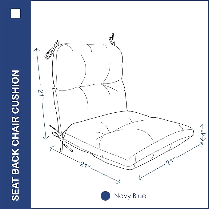 Outdoor Indoor Seat/Back Chair Tufted Cushion,All-Weather Patio Chair Cushion with Ties,for Patio Furniture,Navy Blue