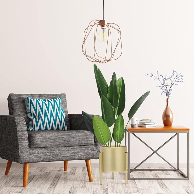 Gold Plant Stand for Indoor Plants - 10 Inch Round Metal Planter Pot with Iron Floor Stand, Modern Flower Pot for Living Room, Home Decor