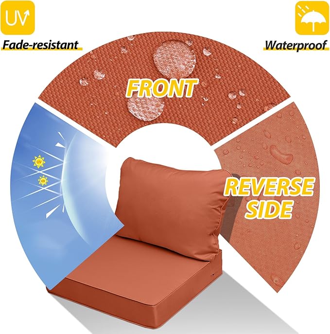 AAAAAcessories Outdoor Seat Cushions for Chairs, Fade-Resistant, Waterproof Patio Furniture Replacement Cushions, 20" x 18" x 3" + 20" x 17", Rust