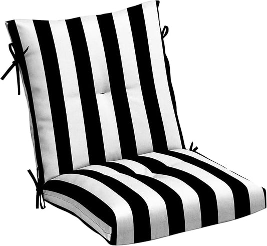 Arden Outdoor Plush Modern Tufted Blowfill Dining Chair Cushion, 21 x 40, Rain-Proof, Fade Resistant, Tufted Cushion for Dining and Bistro Chairs Black Cabana Stripe