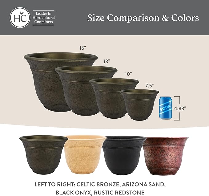 The HC Companies Sierra Round Self-Watering Pot - Lightweight Plastic Planter for Herbs & More - Durable Plant Pots for Indoor Plants & Outdoor Plants (7.5” Rustic Redstone, Pack of 2)