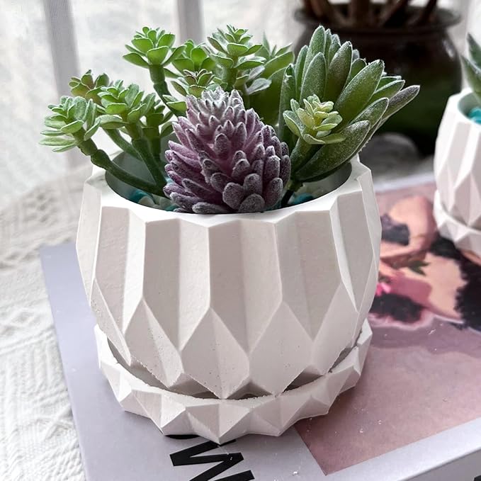 Wehous Silicone Planter Mold Set Diamond Shape Bowl Container Silicone Molds for Concrete Resin Casting Candle Holder Storage Box Jar Resin Cement Mold DIY Flower Pot Vase Art Craft Home Garden Decor