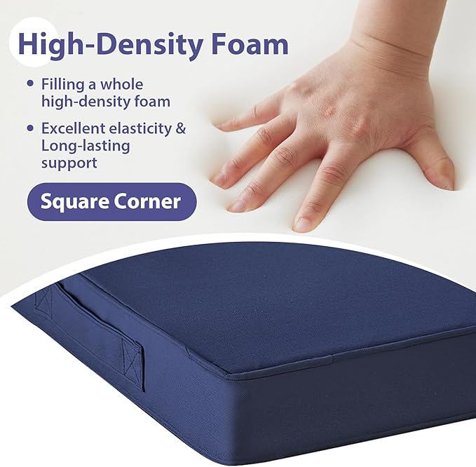 Outdoor Chair Cushions Set of 4 -Waterproof Outdoor Seat Cushions for Patio Furniture, Patio Chair Cushion with Handle and Ties, Square Out Door Chair Pads,18.5" x 16" x 3", Navy Blue
