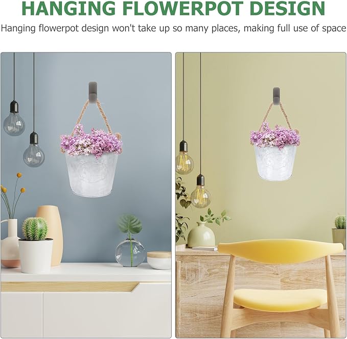 BESPORTBLE Wall Hanging Planters, Rustic Iron Plants Pot Wall Mounted Pots Plants Container with Rope for Porch Railings Garden Balcony Patio Home Decor