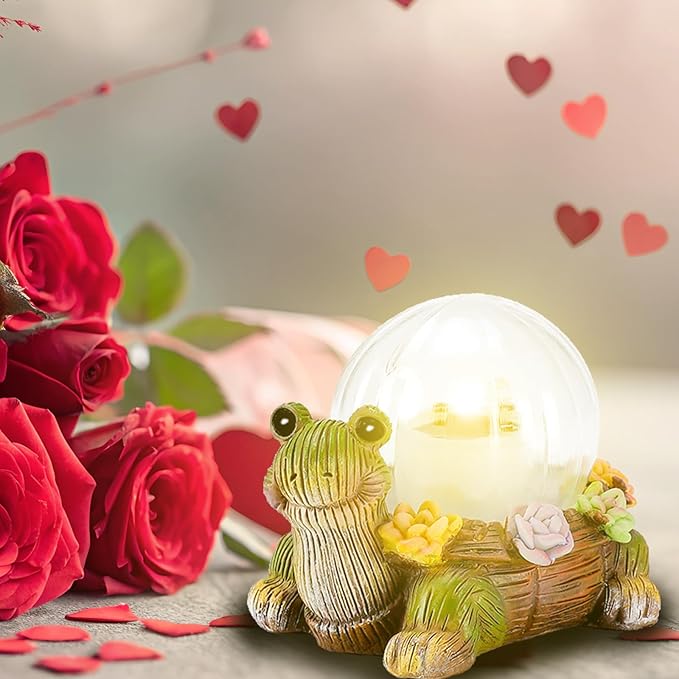 Mini Solar Turtle Statue Lights for Garden Decor with LED Outdoor Figurine Lighting Resin Succulent Tortoise Decorations for Patio Lawn Yard Home Valentine Mom Wowen Gifts