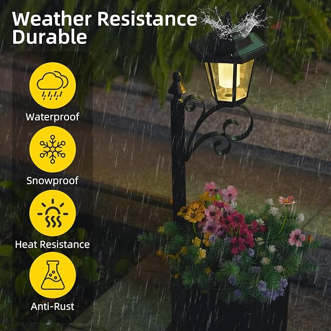 2 Pack Solar Floor Lamps with Planter (2-in-1 Design), 29.5" Outdoor LED Garden Lights - IP44 Waterproof, Warm White Auto-On at Dusk, Easy Install for Lawn, Patio, Porch, Yard & Pathway Decor