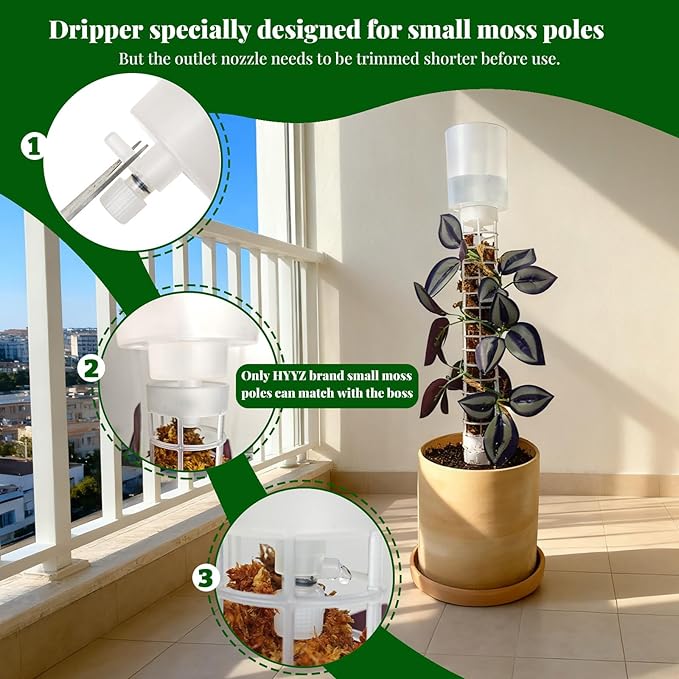 Adjustable Moss Pole Watering Dripper Pro - Self Watering Planter Insert with Flow Control, Plant Watering Globes & Devices, Slow-Release Self Watering Spikes for Monstera/Epipremnum (2, White)