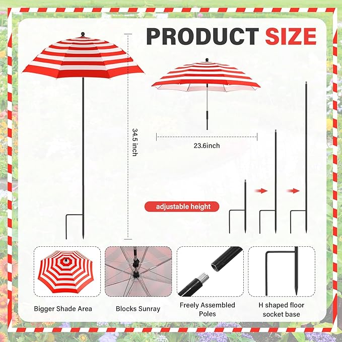 Abbylike 2 Set Plant Umbrellas for Outdoor Plants, Garden Umbrella Shade for Potted Plants and Garden Beds Plant Cover for Sun Summer Beach Terrace Lawn Swimming Pool (Stripe,Red and White)