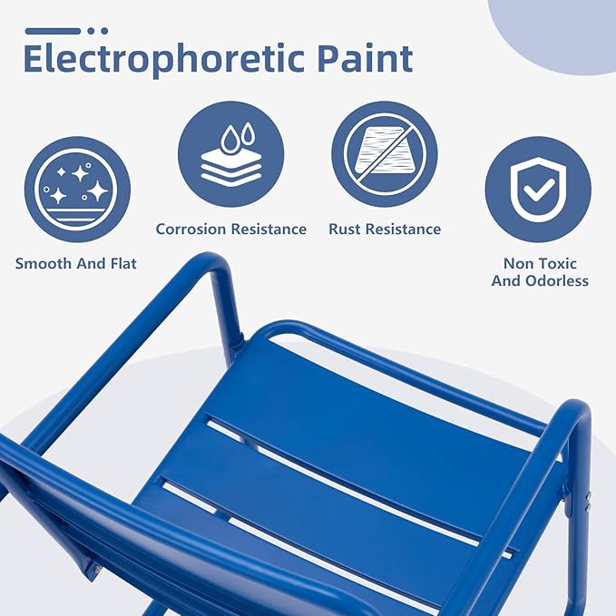 MELLCOM Patio Chairs Set of 2, Small Patio Furniture Set - 2 C-Spring Metal Chairs, Outdoor Bistro Set for Balcony, Front Porch, Poolside, Garden, Deck, Indoor, Blue