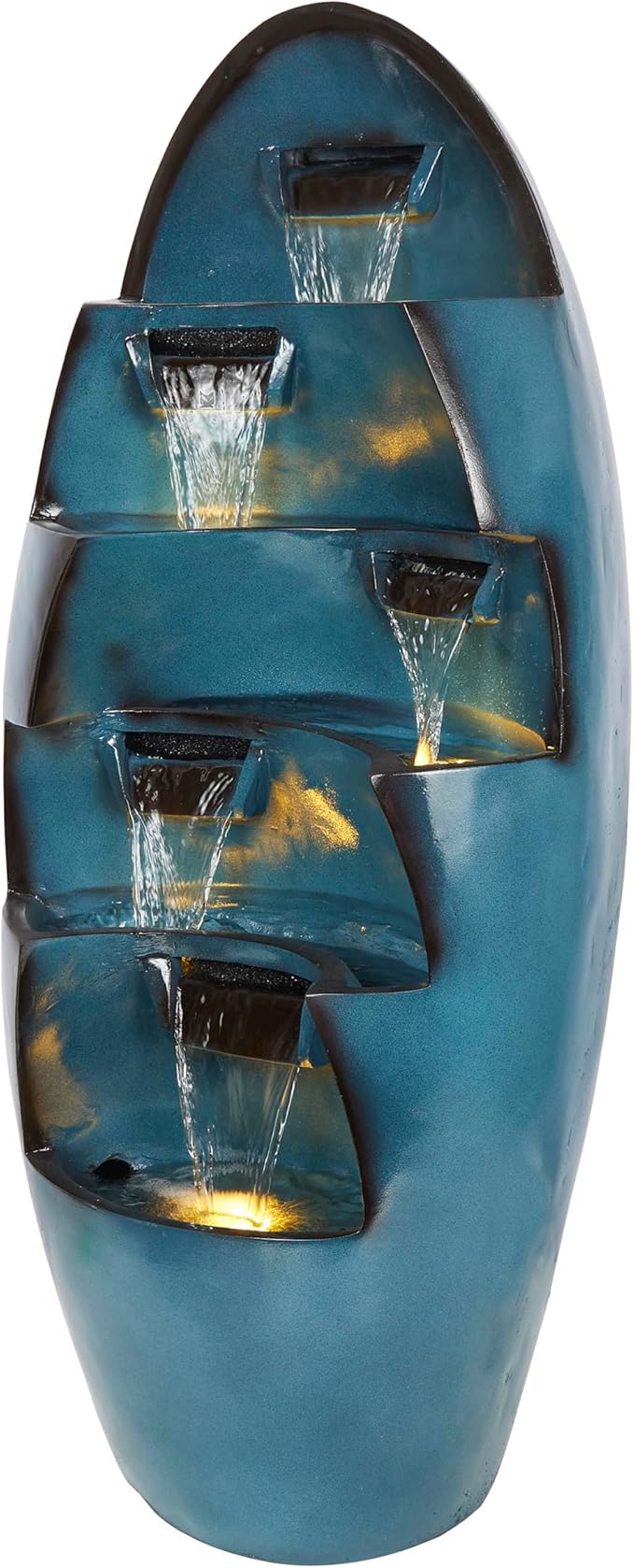 Alpine Corporation 39" Tall 5-Tier Cascading Waterfall Fountain with LED Lights, Outdoor Water Feature for Garden, Patio, Yard, and Deck, Blue
