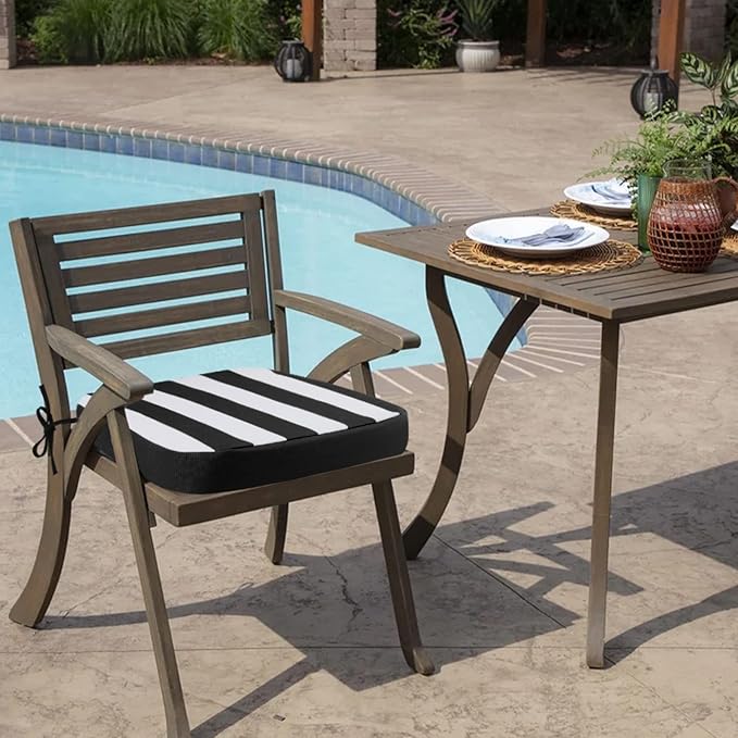 idee-home Outdoor Chair Cushions Set of 2, 17" x 17" x 3" Thick D-Shaped Patio Furniture Outdoor Seat Cushions Waterproof with Ties, Dining Pads