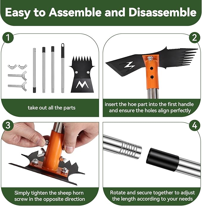 2-in-1 Weed Puller Tool & Moss Scrub Brush Set with 60" Adjustable Handle | Quick-Change Garden Hoe, Weed Puller & Concrete Brush for Patio Cleaning and Weed Removal with Pruning Shears & Gloves