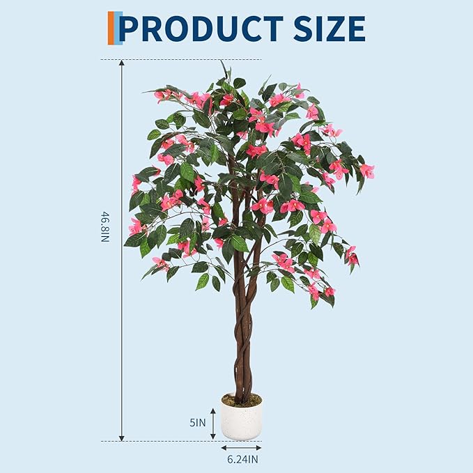 4FT Artificial Bougainvillea Tree, Faux Silk Bougainvillea Plant in Pot, Indoor Outdoor Decor, Potted Faux Flower Tree for Home Office Garden Living Room