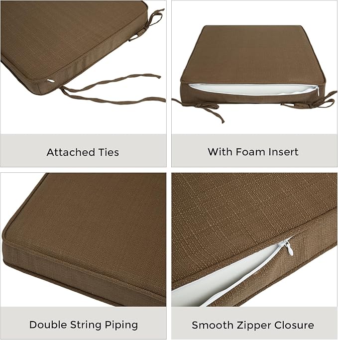 Outdoor Chair Cushions 18x18 Inch,Set of 2,Water Resistant Chair Pads with Ties,Square Seat Cushion 18"x18"x2.5",Patio Chair Cushion for Garden,Backyard Furniture(Coffee Brown)