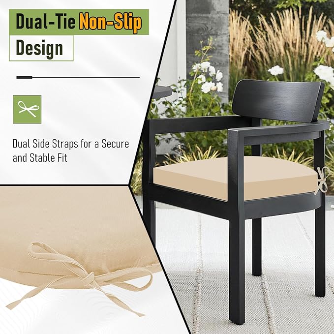 Basic Beyond Outdoor Chair Cushions Set of 4, Outdoor Cushions for Patio Furniture, Water Resistant Patio Chair Cushions with 2 Ties, 17x16x2, Beige