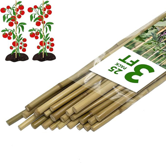 Plant Stakes, 25 Pack 3FT Natural Garden Bamboo Sticks, Plant Support Stakes for Indoor & Outdoor Plants, Orchid Tomato Vegetable Stakes for Garden