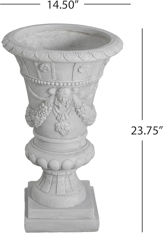 Merax 23.75'' H MGO Garden Urn Planter with Drainage Hole, Hand-Painted Outdoor & Indoor Decorative Urn, Light Grey