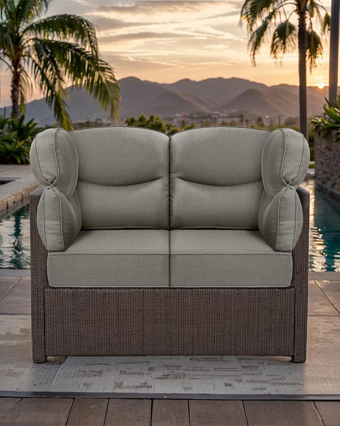 Luxury 24x24x6 Outdoor Corner Cushion 1 Set - Water-Repellent 3-Piece Cushion Set with Zipper for Outside Rattan Wicker Sofa Loveseat Chair Sectional Patio Conversation Sets - Grey/Smile