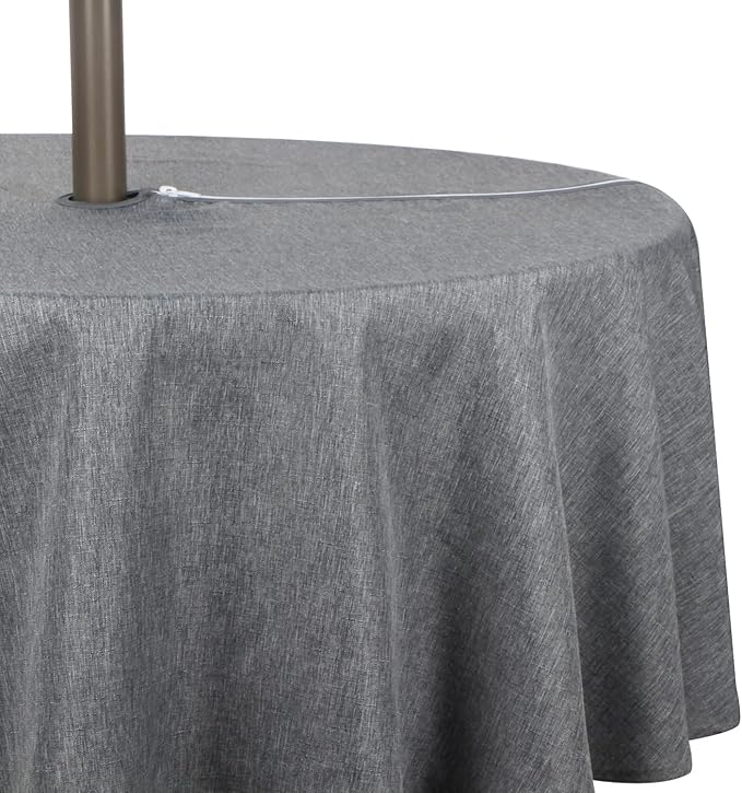 Outdoor Tablecloth Wrinkle-Free Stain Resistant Waterproof Polyester Fabric Table Cover with Zipper Umbrella Hole for Picnic/Party/Dinner/Patio Garden(70inch Round,Zippered,Grey)