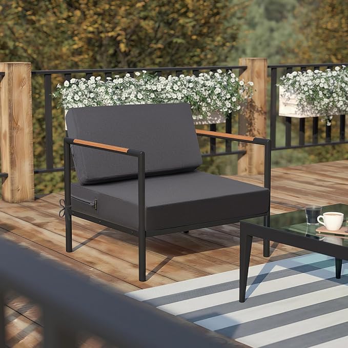idee-home Outdoor Cushions for Patio Furniture, Outdoor Seat Cushion, Waterproof Couch Hampton Bay Deep Seat Replacement Chair Cushions for Garden Lawn Deck Backyard, 26.5 x 26.5 Dark Grey