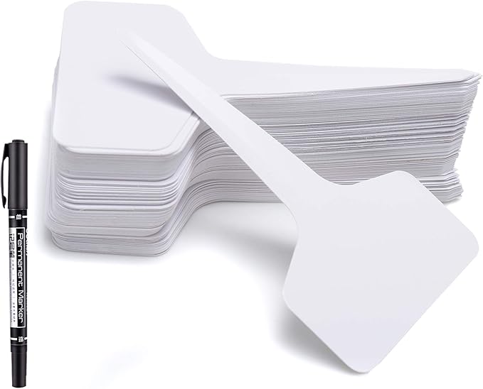 100 Pcs T-Type Plant Labels with a Gel Pen, Waterproof Nursery Plant Tags Plastic Garden Markers, White, 6 x 10cm
