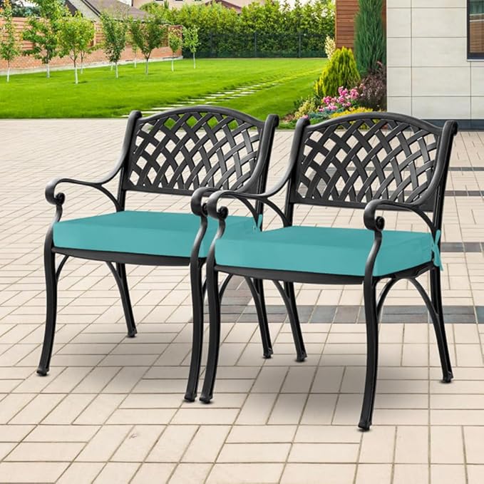 downluxe Waterproof Outdoor Chair Cushions for Patio Furniture, 24" x 24" x 4" Patio Chair Cushion with Adjustable Ties & Portable Handle, Square Outdoor Cushion with Removable Cover, Teal, 2 Pack