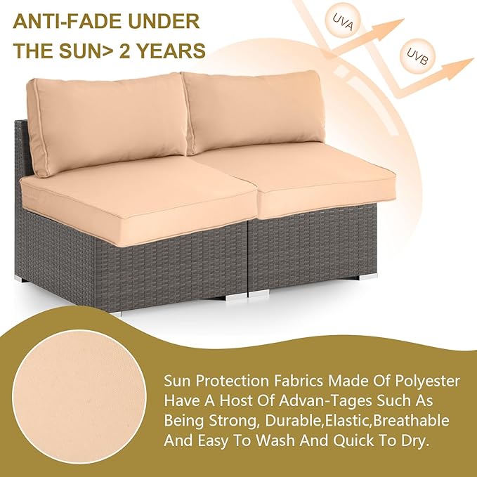 Outdoor Replacement Cushions for Patio Furniture,14-Piece Patio Water-Resistant Replacement Sofa Cushions,Fits 6-seat Sectional Rattan Conversation Set,Liner&Cover (Beige)