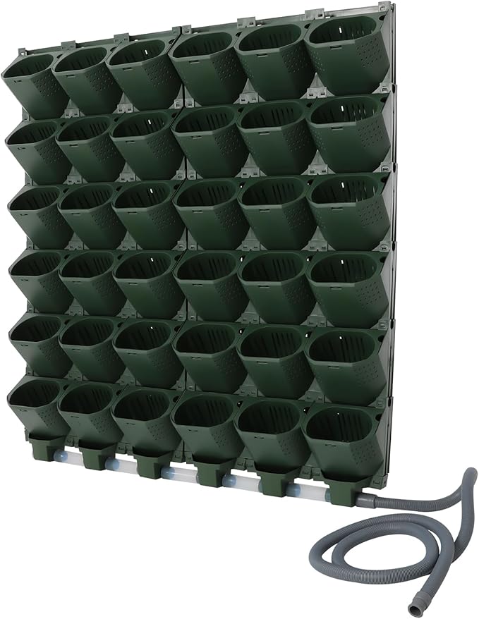36 Pots Vertical Wall Planter Set Self Watering Living Wall Stackable Wall-Mounted Vertical Garden Planter with Timer & Rain Sensor for Indoor Outdoor Greenstalk Hydroponics Herb Plant