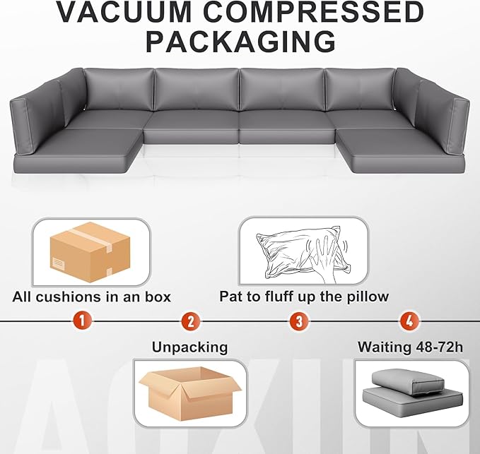 Aoxun Outdoor Replacement Cushions for Patio Furniture, Deep Seat Outdoor Cushions for 6-Seat Wicker Sectional, 14-Piece Water-Repellent Cushion for L-Shape Couch (Dark Grey)
