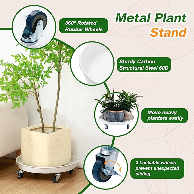 3 Packs 16 inches Metal Plant Caddy with Wheels Extra-large Rolling Plant Stand Heavy-duty Iron Plant Dolly Casters for Indoor Outdoor Flower Pot Mover Roller Coasters