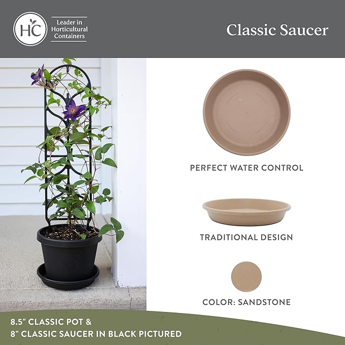 The HC Companies 12 Inch Classic Round Plant Saucer, Lightweight UV-Resistant Plastic Outdoor & Indoor Flower Pot Tray, 2-Pack Plant Pot Trays for Garden & Home Decor, Sandstone