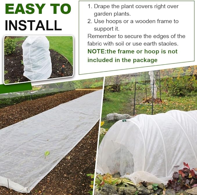 6.5x33 FT Plant Covers Freeze Protection, 1.2oz Frost Cloth Floating Row Cover for Outdoor Plants, Winter Garden Frost Blanket for Vegetables, Flowers, Shrubs, Trees