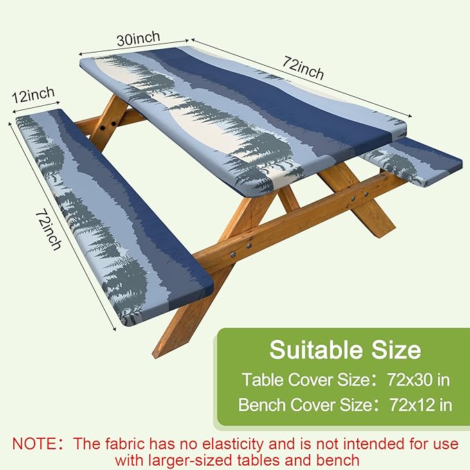 Picnic Table Cover with Bench Covers Camping Tablecloth with Storage Bag Windproof Waterproof Picnic Table Covers with Elastic for Camping