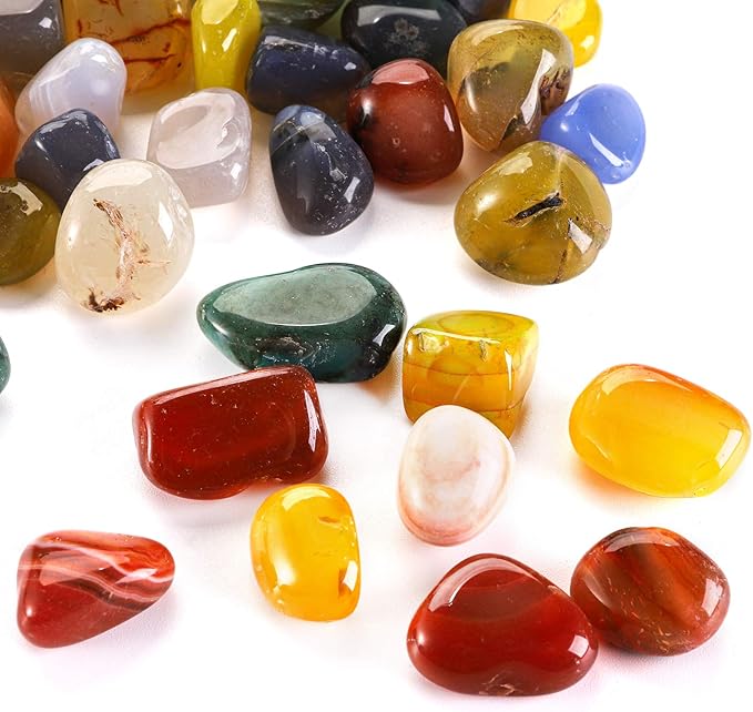Hedume 2 Pounds Decorative Gravel Stones, 7/10 to 9/10 Inch Colorful Mixed Agate Stone, Natural Polished Stones, Tumbled Stones for Vase Filler, Landscape Bottom Decoration, DIY Handmade