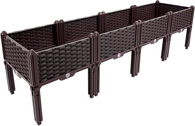 Set of 4 Raised Garden Bed with Legs Outdoor, Planter Raised Beds Kits with Drain Holes, Fruit Flowers Vegetables Standing Box for Patio Deck Porch Backyard