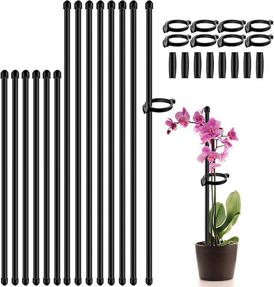 Plant Stakes 17inch &11inch SupKing Adjustable Length Plant Support Stake 16Pcs Orchid Sticks with Clips for Indoor Outdoor,Garden Poles for Potted Tomato Amaryllis Vegetables with 20 Ties (Black)