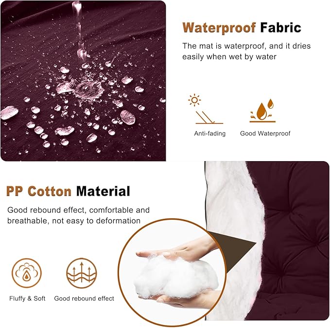 2-3 Seat Swing Replacement Cushion, Outdoor Bench Cushions with Backrest Thicken 4", Patio Furniture Garden Porch Loveseat Glider Pad Anti-Fading Waterproof (Wine Red, 40x40in)