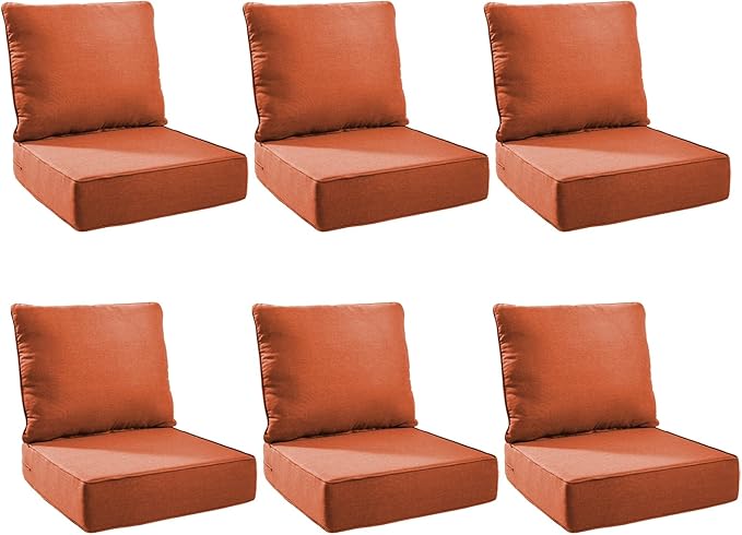 Outdoor Cushion Set for Furniture Patio Furniture, UV Resistant, Water Resistant - 6 Inch Thick Foam Garden Cushions– 22x24 Inch Patio Seat Covers for Chair/Sofa/Couch | Orange | 6-Pack |