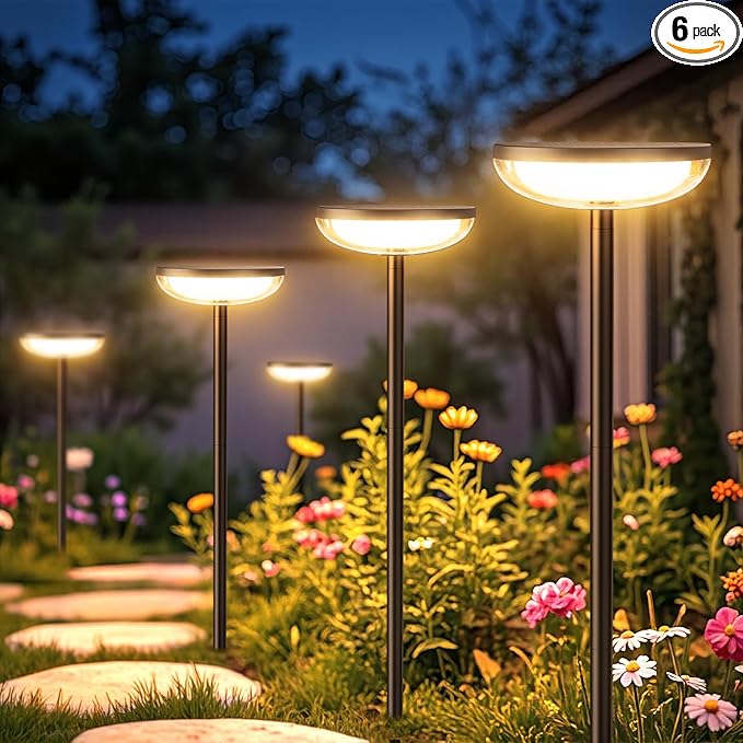 Solar Pathway Lights Outdoor, 6 Pack Tall Solar Garden Lights Outdoor Waterproof for Yard Flower Bed Patio Path Walkway Driveway Outside Decor Landscape Lighting