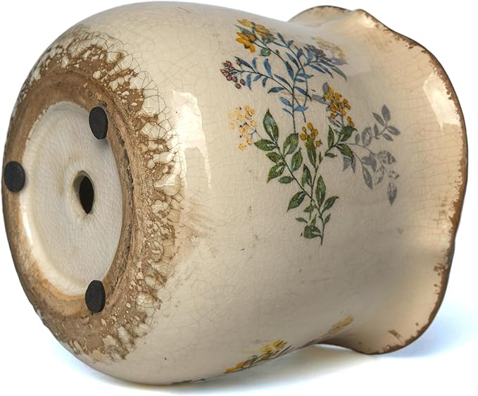 Rustic Ceramic Planter, 6 Inch Tuscan Vintage Flower Pot with Drainage, Farmhouse Garden Pot for Indoor Plants, Kitchen & Garden Tuscan Decor, Plant Lover Gift (Yellow)