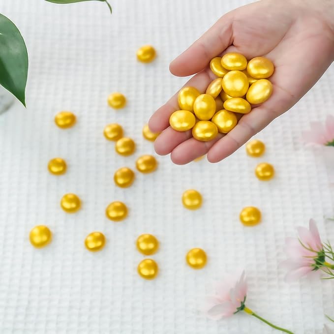 CYS EXCEL Gold Glass Gemstone Beads Vase Fillers (6 LBS) Flat Marble Beads Multiple Color Choices Aquarium Decor Rocks Floral Stones Decorative Mosaic Glass Gem Pebbles
