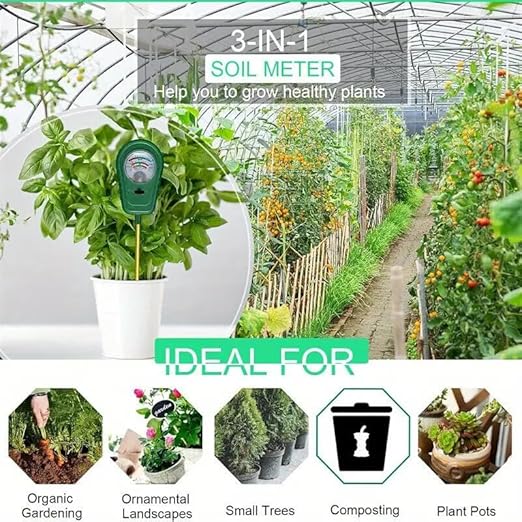 Soil Test Kit, 3-in-1 Soil Moisture Meter, Soil pH and Nutrient Meter, Soil Tester Simultaneously Display Results for Garden, Lawn, Farm Indoor & Outdoor Plants