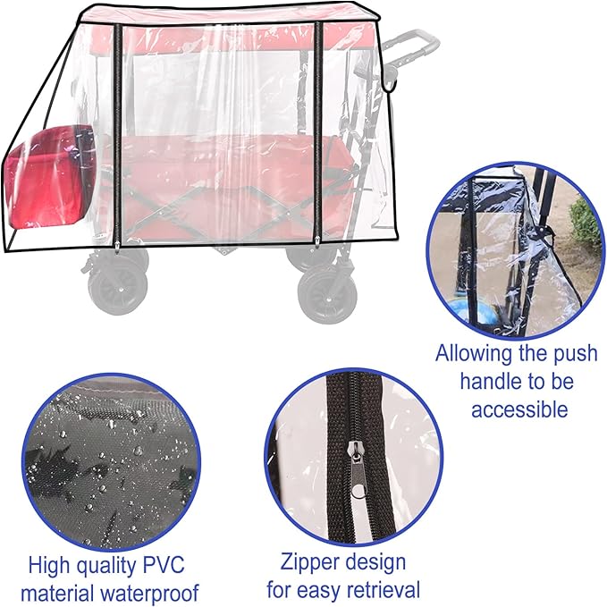 Wagon Cover for Rain, Universal Wagon Rain Cover, Waterproof, Transparent PVC, Folding Canopy, Stroller Trolley Cart Accessory for Outdoor Garden Camping Picnic