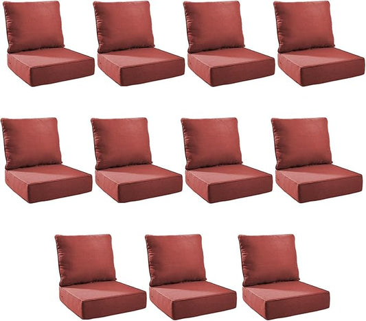 Outdoor Cushion Set for Furniture Patio Furniture, UV Resistant, Water Resistant - 6 Inch Thick Foam Garden Cushions– 24x24 Inch Patio Seat Covers for Chair/Sofa/Couch | Red | 11-Pack |