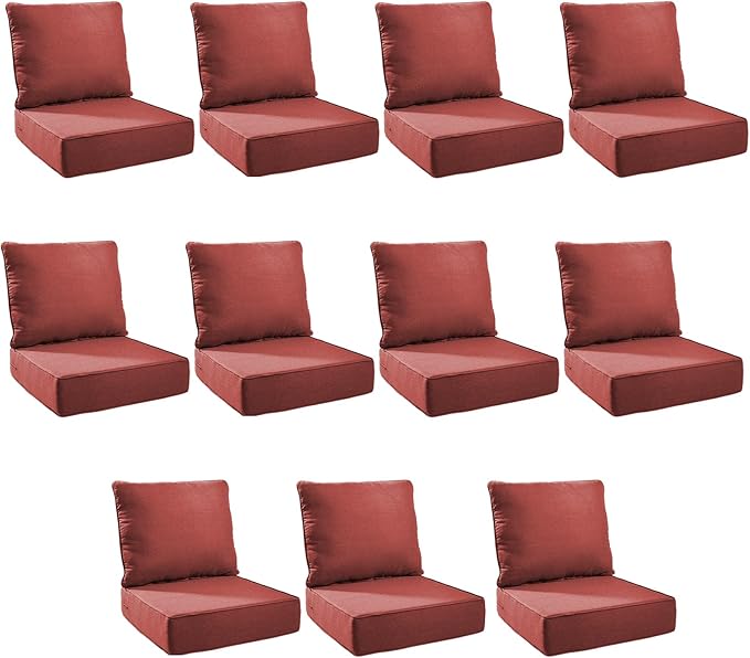Outdoor Cushion Set for Furniture Patio Furniture, UV Resistant, Water Resistant - 6 Inch Thick Foam Garden Cushions – 22x24 Inch Patio Seat Covers for Chair/Sofa/Couch | Red | 11-Pack |