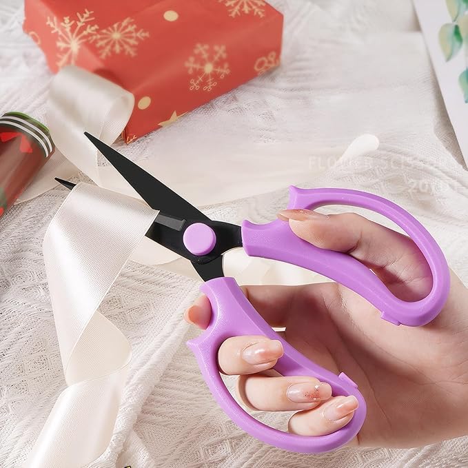 Garden Pruning Shears Scissors with Comfort Grip Handle, Premium Steel Professional Floral Scissors, Perfect for Arranging Flowers, Pruning, Trimming Plants, Gardening Tool (Pointed purple)