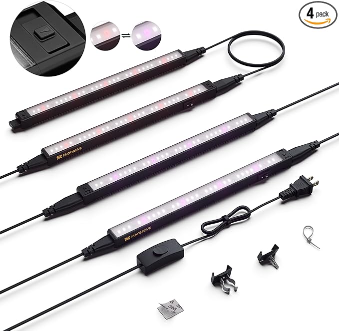 Plant Grow Light 1ft, Tunable Full Spectrum LED Grow Light Strips 28W (4 x 7W), T5 Growing Lamp for Indoor Plants, Greenhouse, High PPFD, 4-Pack