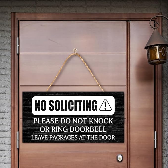 No Soliciting Wood Hanging Sign for Front Door,Do Not Knock or Ring Doorbell House Welcome Sign
